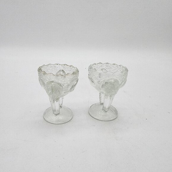Pair of Pressed Glass Stork Bird Egg Cups - Picture 2 of 6